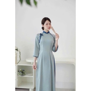 Áo dài lụa Ngọc Tay Lỡ phối nơ cổ và tay cách điệu - Áo dài duyên dáng, thướt tha, sang trọng - Áo dài Phương Linh