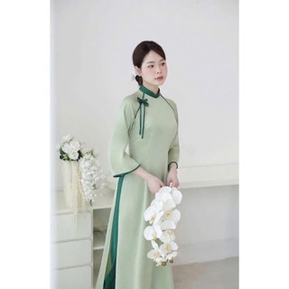 Áo dài lụa Ngọc Tay Lỡ phối nơ cổ và tay cách điệu - Áo dài duyên dáng, thướt tha, sang trọng - Áo dài Phương Linh