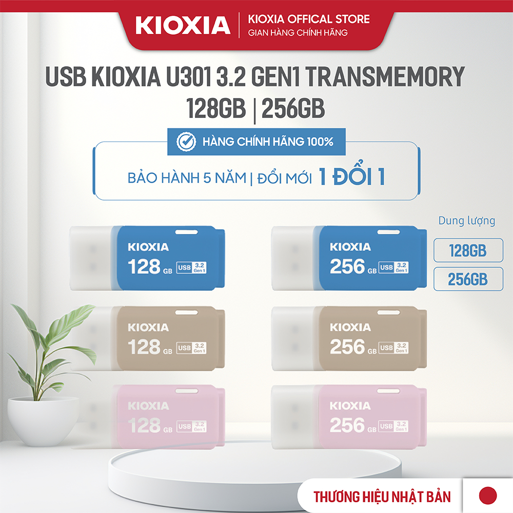 USB KIOXIA U301 siêu bền 32GB/64GB/128GB/256GB USB 3.2 Type-A Bản Màu, Made in Japan, BH 5 năm