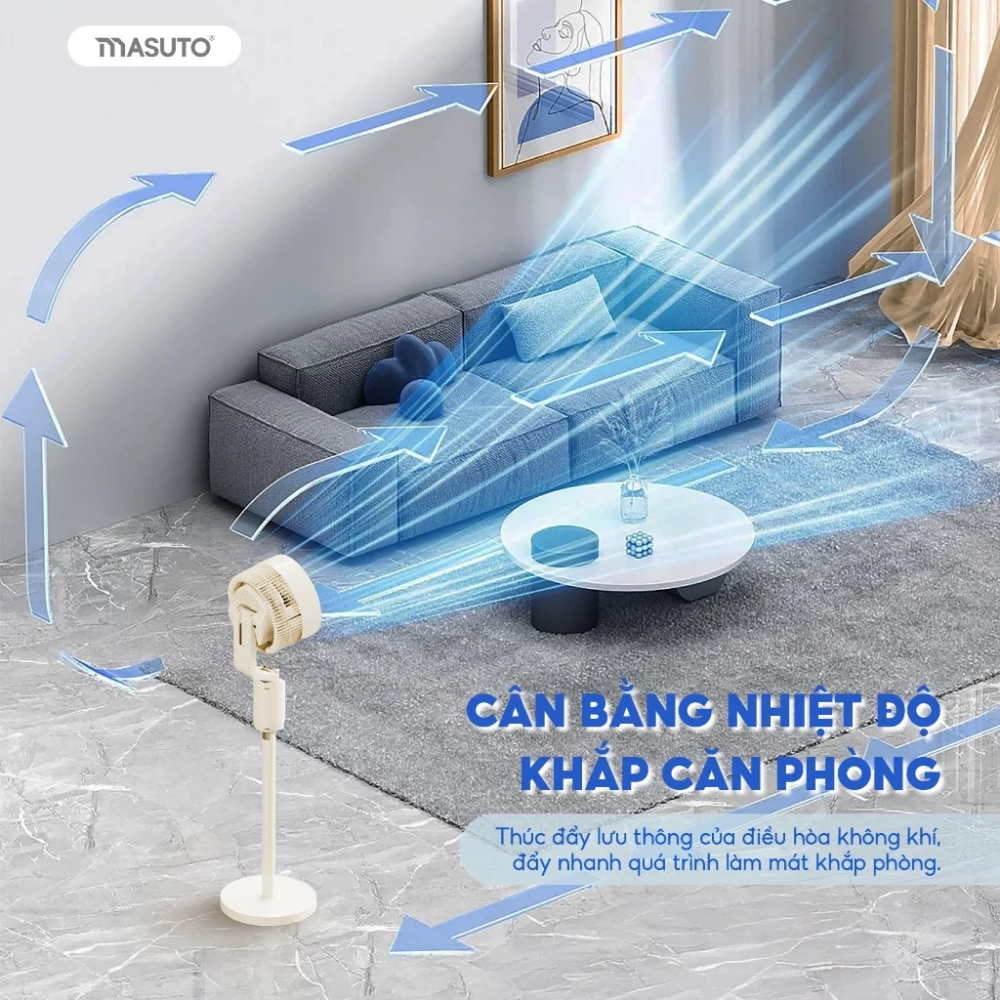 Quạt Điện Cây Masuto Thông Minh AI Điều Khiển Bằng Giọng Nói, Giúp Điều Hòa Không Khí Bảo Hành 2 Năm