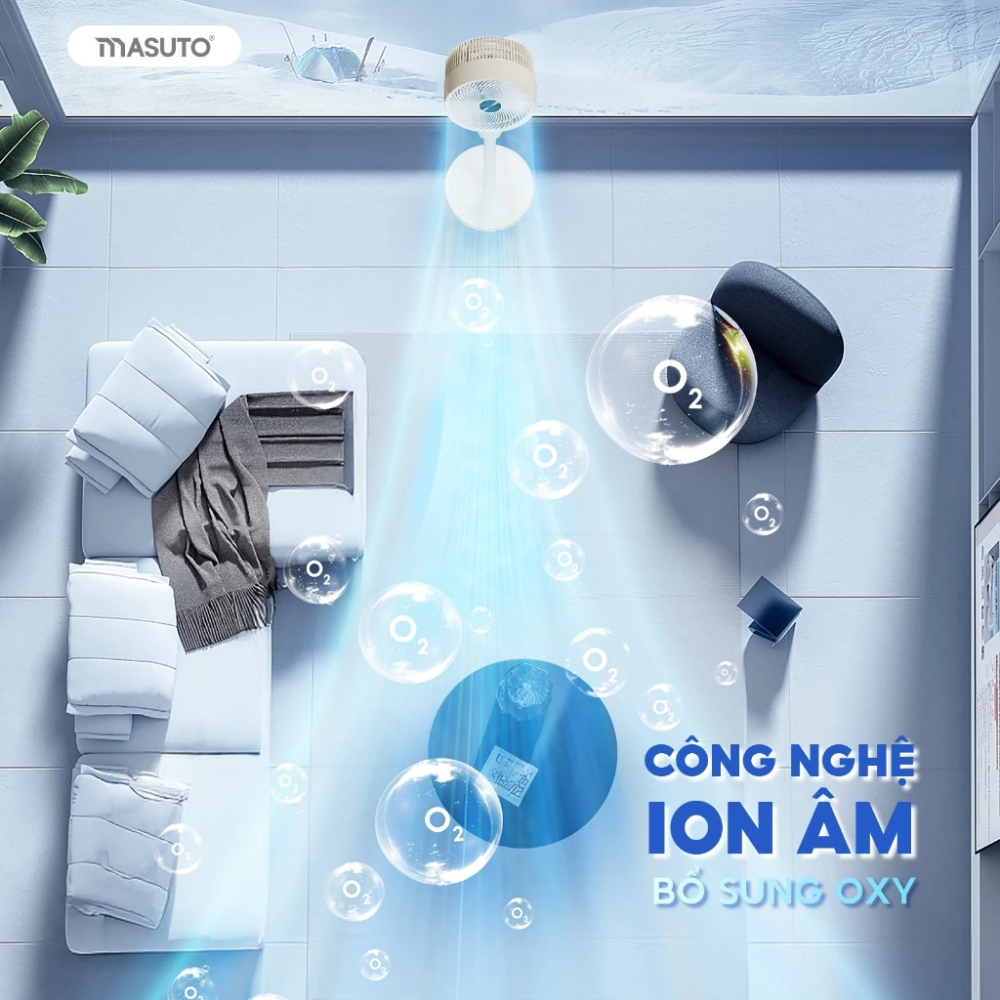 Quạt Điện Cây Masuto Thông Minh AI Điều Khiển Bằng Giọng Nói, Giúp Điều Hòa Không Khí Bảo Hành 2 Năm