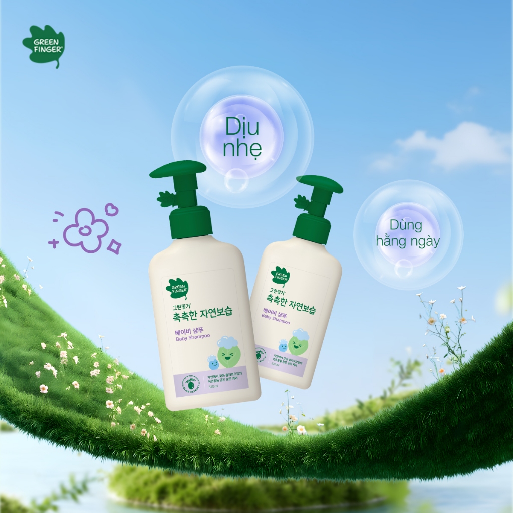 Combo Greenfinger Sáp chống nắng cho bé chống nước Power Shield 18g & dầu gội dưỡng ẩm 320ml