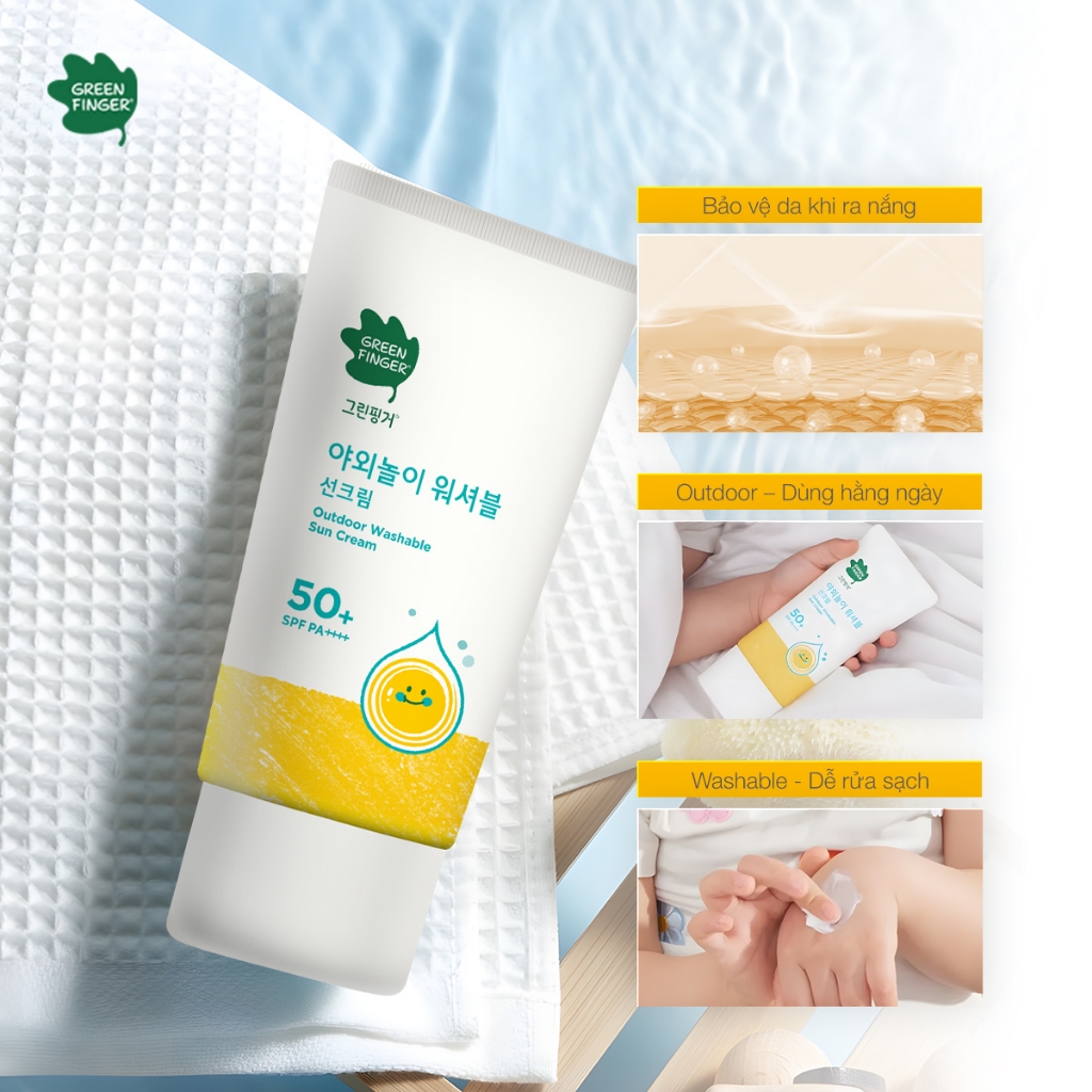 Combo Kem Chống Nắng GreenFinger dạng lăn chống nước 18g và kem chống nắng dễ rửa sạch 80ml SPF50+