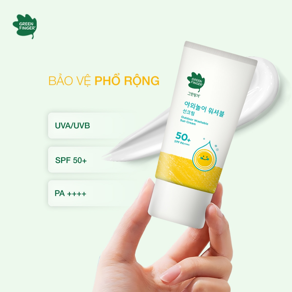 Combo Kem Chống Nắng GreenFinger dạng lăn chống nước 18g và kem chống nắng dễ rửa sạch 80ml SPF50+