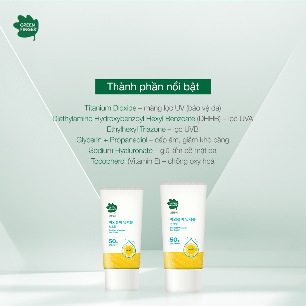 Combo Kem Chống Nắng GreenFinger dạng lăn chống nước 18g và kem chống nắng dễ rửa sạch 80ml SPF50+