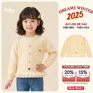 Áo len bé gái ILABY thiết kế khóa len bèo gấu xinh xắn chất liệu len mềm mịn siêu ấp [3988]