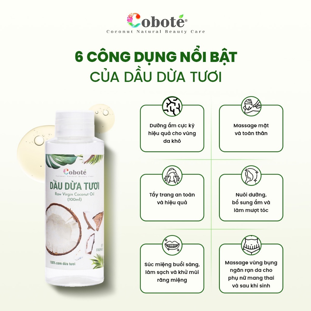 Dầu dừa tươi nguyên chất  dưỡng da, dưỡng tóc, uống trực tiếp chai 50ml/100ml/500ml