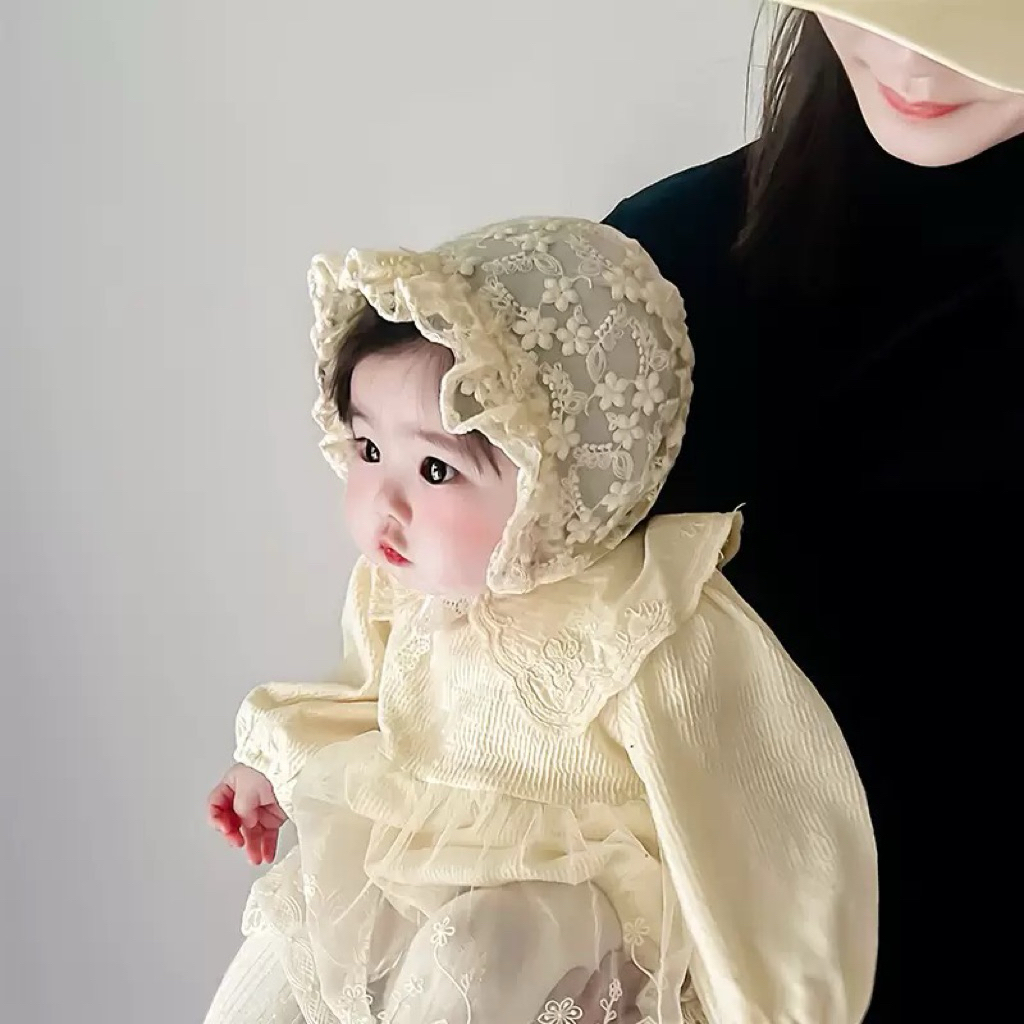 [MD94]Mũ ren phong cách tiểu thư chất liệu cotton mềm mại cho bé yêu 0-2t