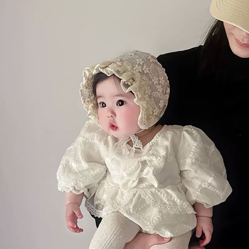 [MD94]Mũ ren phong cách tiểu thư chất liệu cotton mềm mại cho bé yêu 0-2t