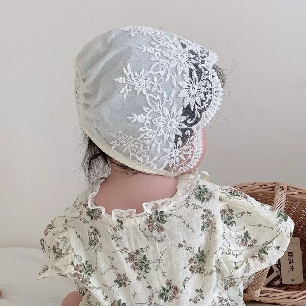 [MD94]Mũ ren phong cách tiểu thư chất liệu cotton mềm mại cho bé yêu 0-2t