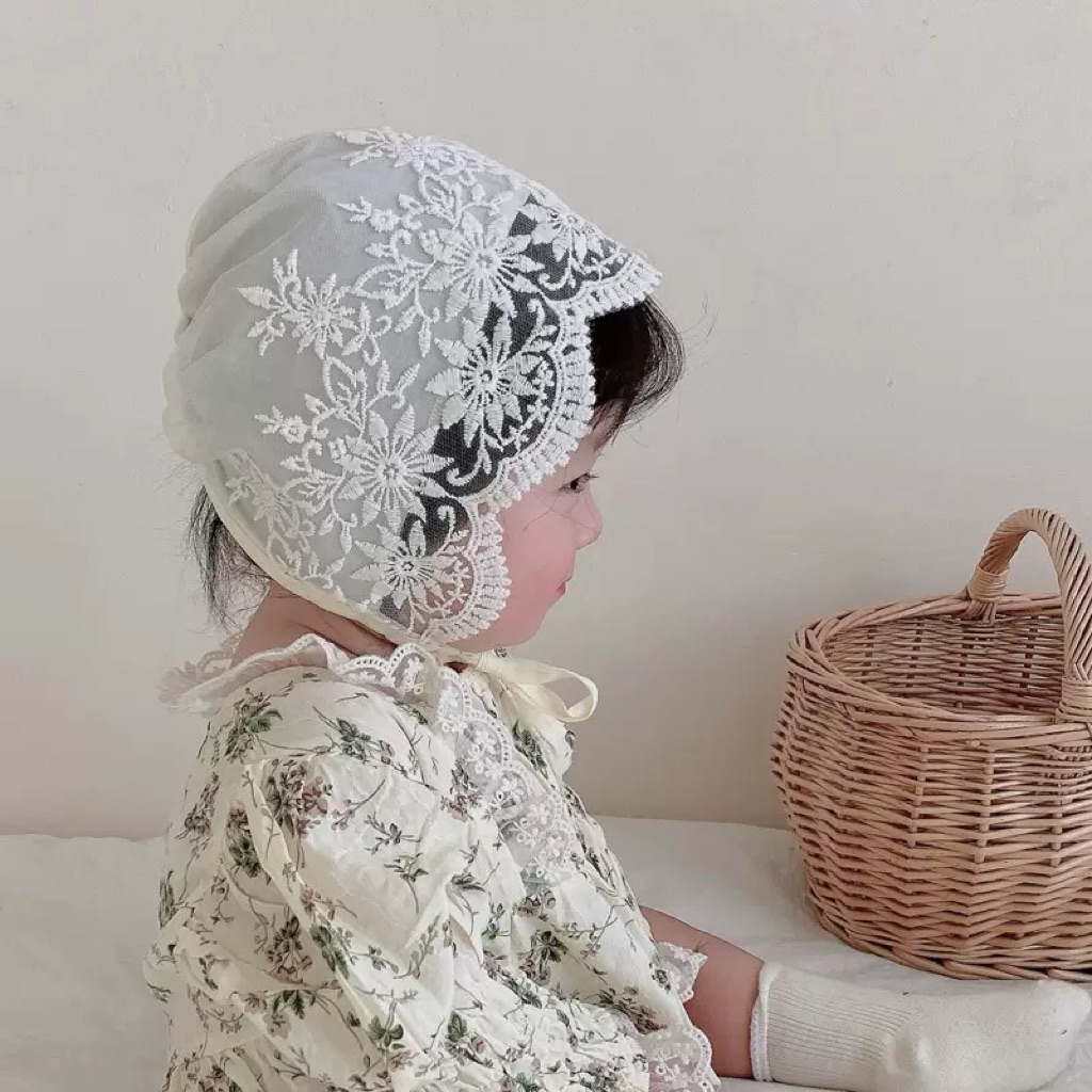 [MD94]Mũ ren phong cách tiểu thư chất liệu cotton mềm mại cho bé yêu 0-2t