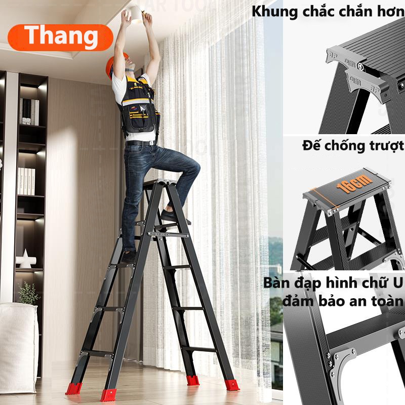 Thang Nhôm Gấp Gọn Chữ A Thang gấp đa năng hình chữ A dùng trong gia đình chiều cao （1.2M-2.1M）