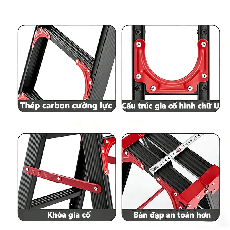 Thang Nhôm Gấp Gọn Chữ A Thang gấp đa năng hình chữ A dùng trong gia đình chiều cao （1.2M-2.1M）