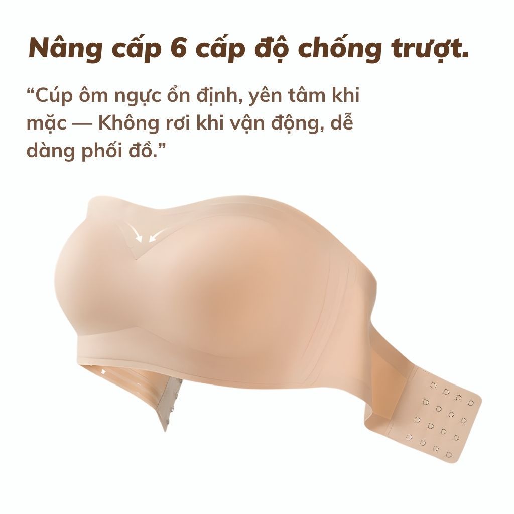 Áo ngực nữ không dây su đúc cao cấp đệm mút mỏng ôm ngực gom quả viền silicon chống tuột LANIXA AG86