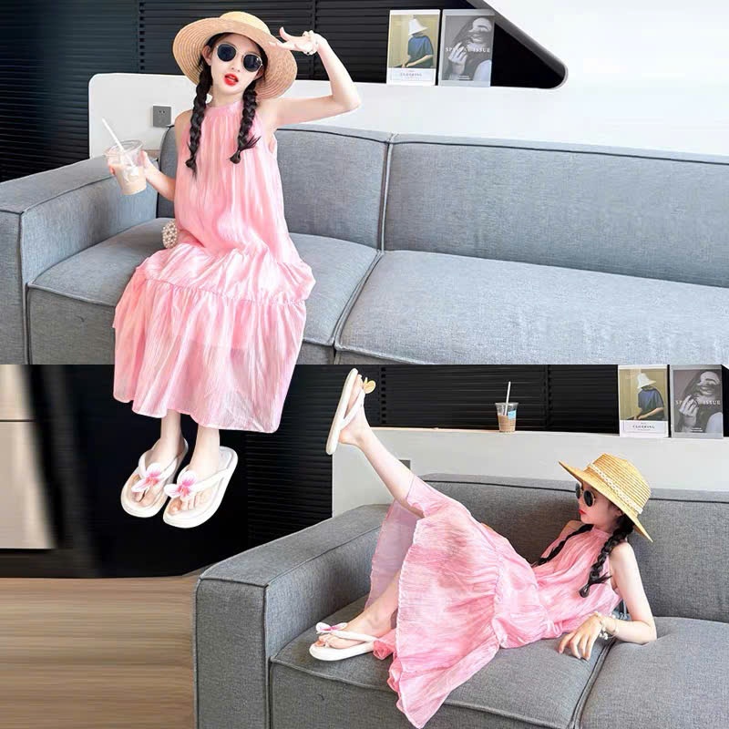 Váy maxi bé gái màu hồng ngọt ngào, đầm maxi dáng dài nhẹ nhàng cho bé đi chơi du lịch mùa hè