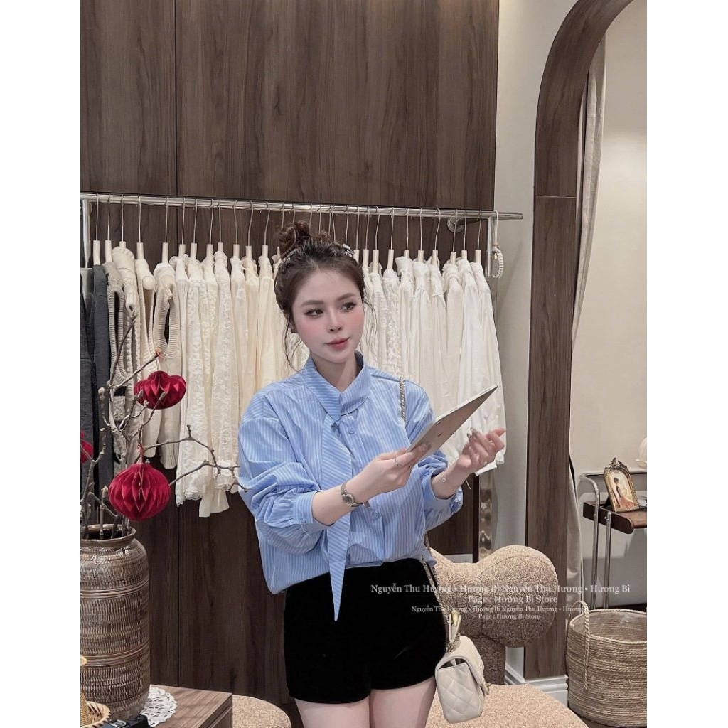 [𝑯𝒂 𝑨𝒏𝒉] Áo Sơ Mi Cổ Nơ Cách Điệu QCL1