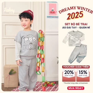 Set bé trai ILABY tay dài in chó Puppies màu xám ấm áp mặc đi học đi chơi thoải mái [3585]