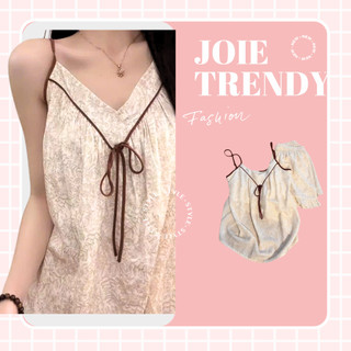 Set Đồ Ngủ Nữ Joie Trendy Hai Dây Cổ V Viền Nâu Phối Nơ Ngực Xinh Xắn Phong Cách Vintage - Đồ Bộ Mùa Hè Siêu Mát