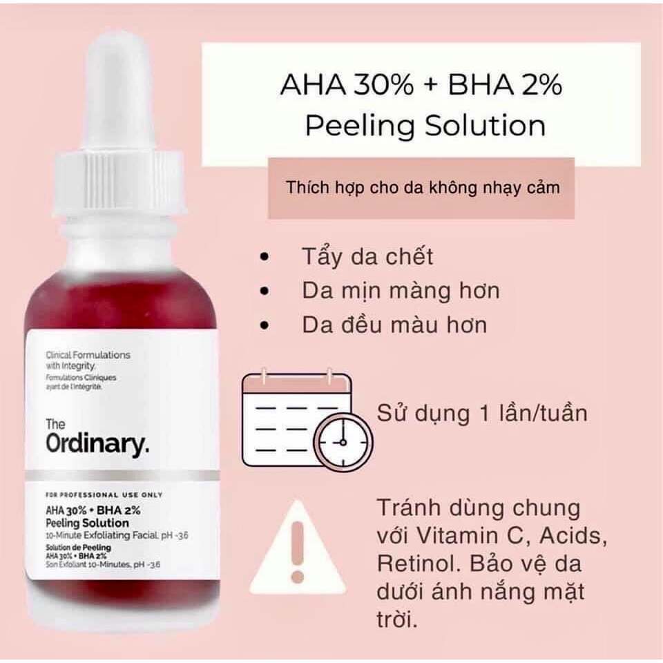 Tinh Chất Peel Da The Ordinary AHA 30% + BHA 2% Loại Bỏ Tế Bào Chết, Giảm Mụn, Dưỡng Trắng, Mờ Thâm 30ml
