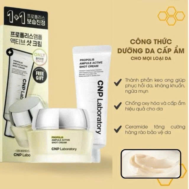 Kem dưỡng ẩm phục hồi và hỗ trợ tái tạo da chiết xuất keo ong CNP Propolis Active Cream 75ml