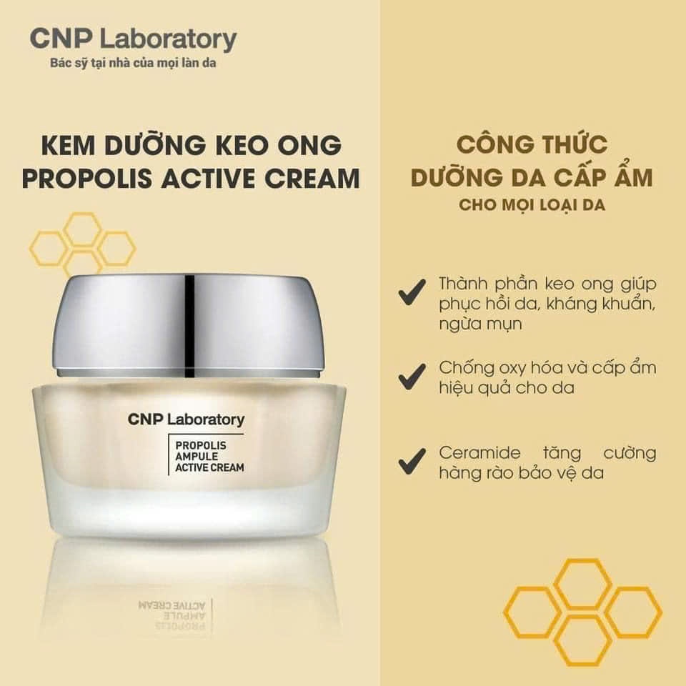 Kem dưỡng ẩm phục hồi và hỗ trợ tái tạo da chiết xuất keo ong CNP Propolis Active Cream 75ml