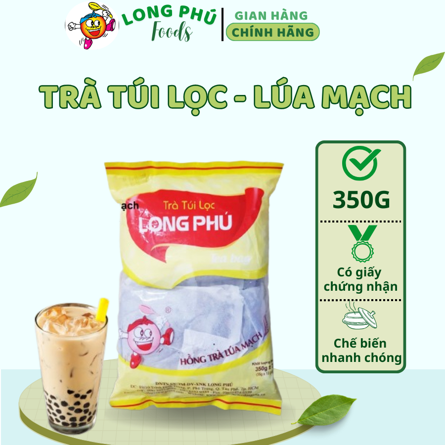 Hồng Trà Lúa Mạch LONG PHÚ gói 350gr (35gr*10) - Nguyên Liệu Trà Sữa, Vị Đậm Đà, Lưu Hương Lâu