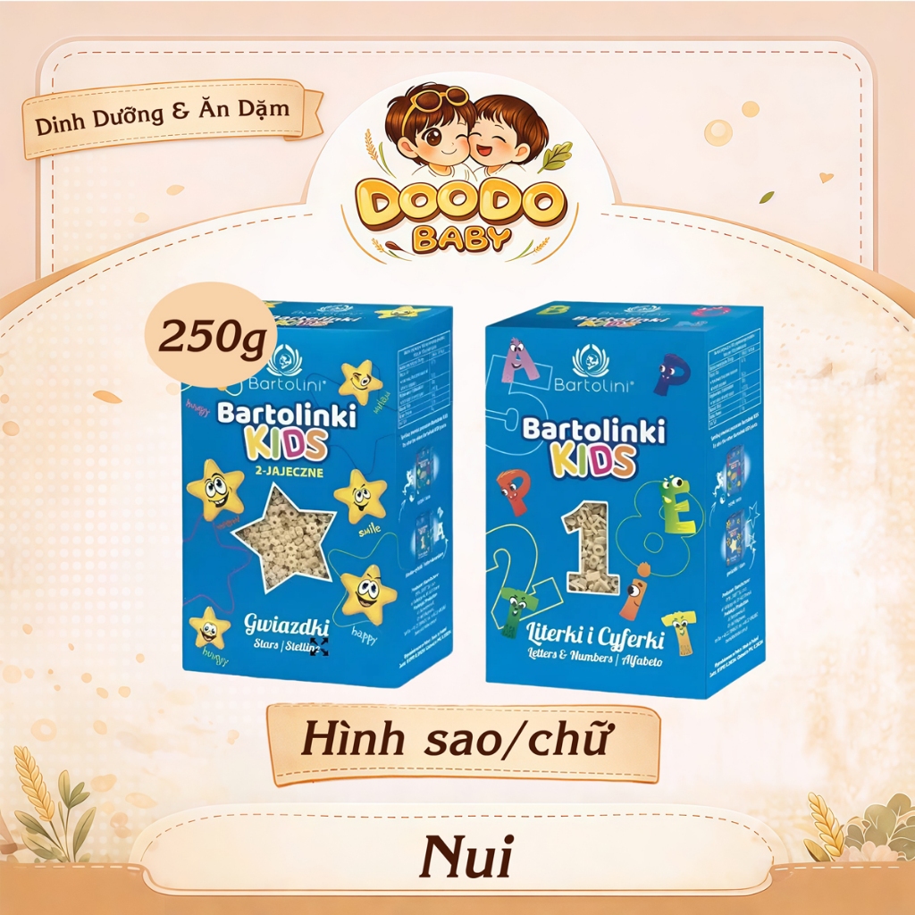 Nui Hữu Cơ Hình Sao/ Chữ Số Bartolini Cho Bé Ăn Dặm (250g)