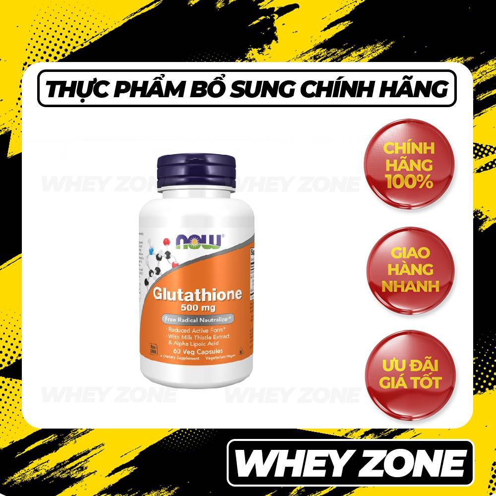now glutathione 500mg 60 vcaps (60 Viên) – Hỗ Trợ Chống Oxy Hóa & Chăm Sóc Da Strength:1mg (60 count)