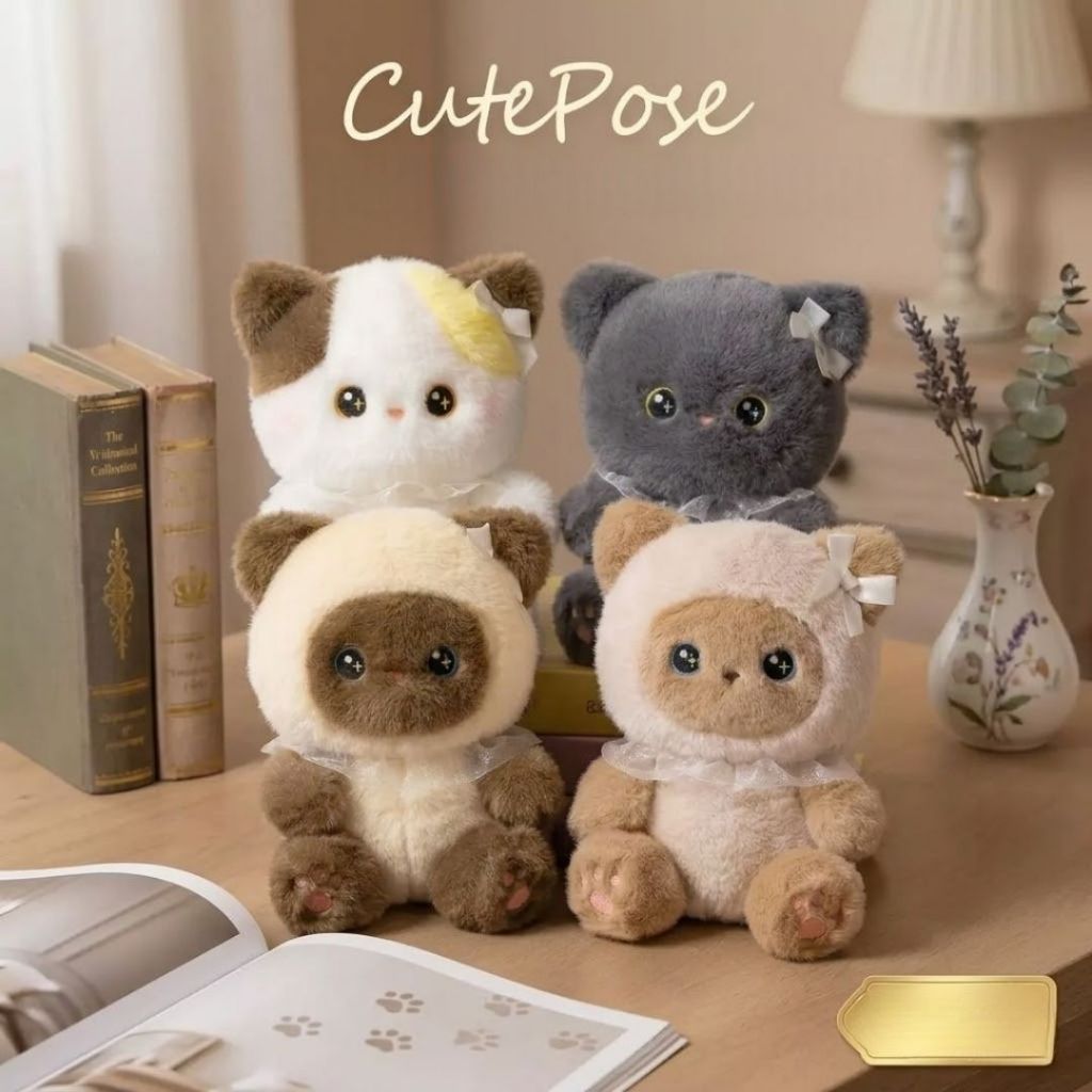 Gấu Bông Mèo Mắt Sao Đeo Yếm Ren Đáng Yêu, Mèo Bông Lông Tơ Mềm Mại Làm Quà Tặng Cho Bé, Bạn Gái, Babisu