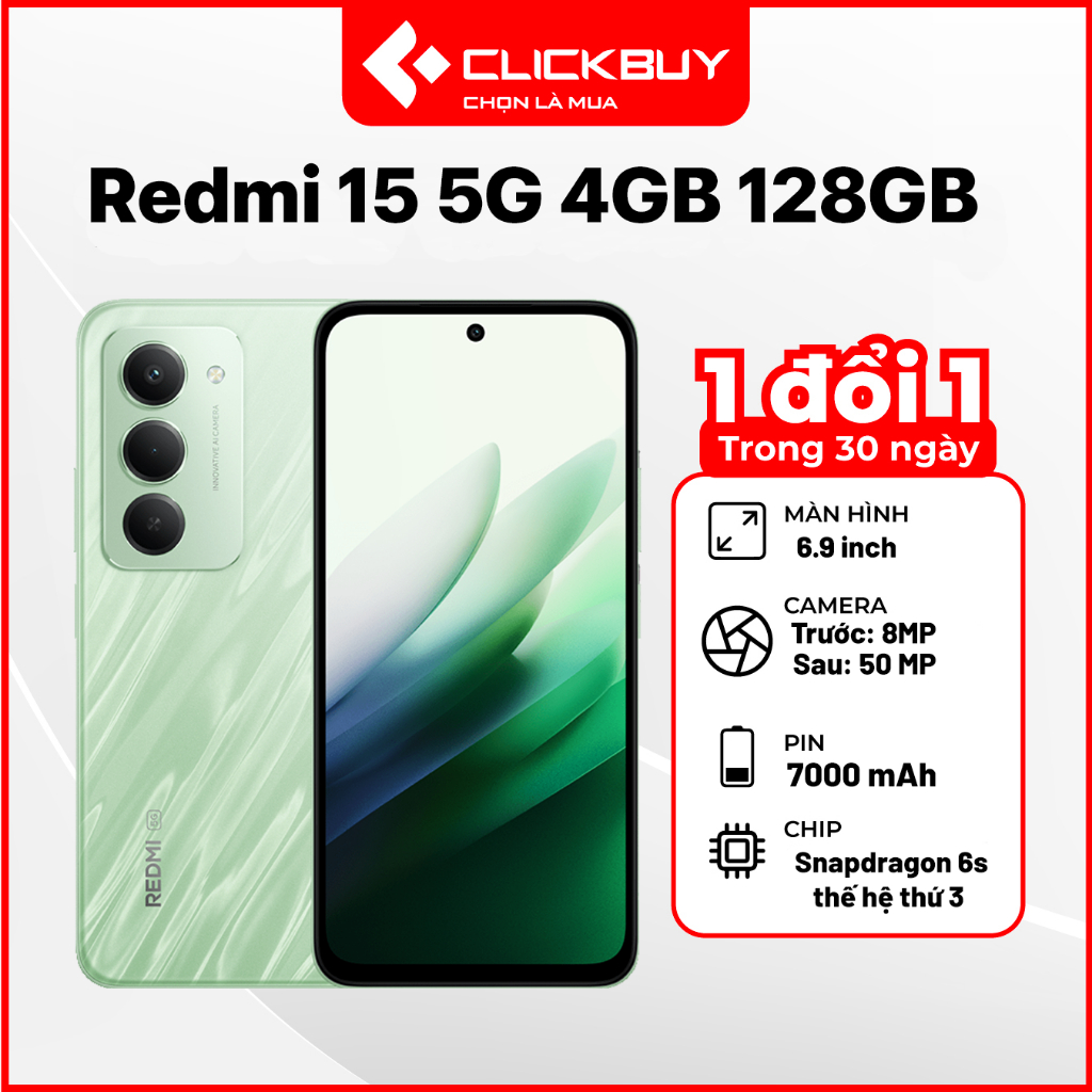 Điện Thoại Xiaomi Redmi 15 5G 4GB 128GB Chính Hãng, 144Hz, Pin 7000mah, Chip Snapdragon 6s Gen 3