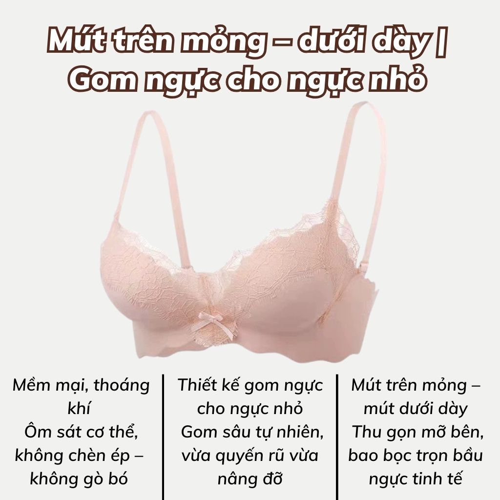 Áo ngực nữ su đúc không gọng đệm mút vừa nâng quả tạo khe gợi cảm phối ren sang trọng LANIXA A1849