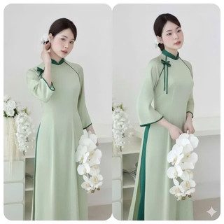 Áo dài lụa Ngọc Tay Lỡ phối nơ cổ và tay cách điệu - Áo dài duyên dáng, thướt tha, sang trọng - Áo dài Phương Linh