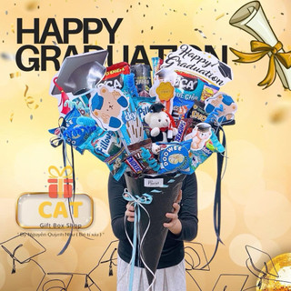 Ốc Quế Quà Tặng Tốt Nghiệp Bánh Kẹo Kèm Gấu Đội Nón Cử Nhân – Quà Graduation Độc Đáo - quà tốt nghiệp - bó quà bánh kẹo