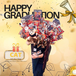 Ốc Quế Quà Tặng Tốt Nghiệp Bánh Kẹo Kèm Gấu Đội Nón Cử Nhân – Quà Graduation Độc Đáo - quà tốt nghiệp - bó quà bánh kẹo