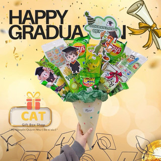 Ốc Quế Quà Tặng Tốt Nghiệp Bánh Kẹo Kèm Gấu Đội Nón Cử Nhân – Quà Graduation Độc Đáo - quà tốt nghiệp - bó quà bánh kẹo