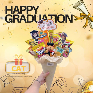 Ốc Quế Quà Tặng Tốt Nghiệp Bánh Kẹo Kèm Gấu Đội Nón Cử Nhân – Quà Graduation Độc Đáo - quà tốt nghiệp - bó quà bánh kẹo