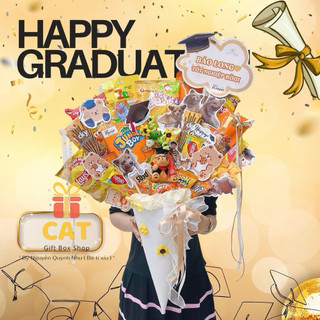 Ốc Quế Quà Tặng Tốt Nghiệp Bánh Kẹo Kèm Gấu Đội Nón Cử Nhân – Quà Graduation Độc Đáo - quà tốt nghiệp - bó quà bánh kẹo