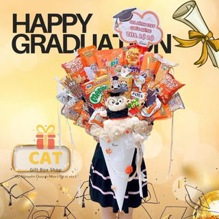 Ốc Quế Quà Tặng Tốt Nghiệp Bánh Kẹo Kèm Gấu Đội Nón Cử Nhân – Quà Graduation Độc Đáo - quà tốt nghiệp - bó quà bánh kẹo