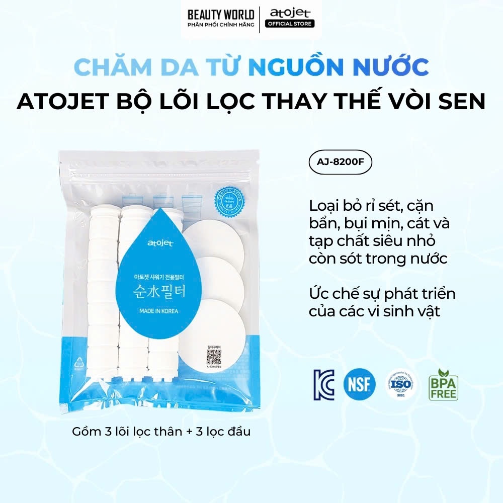 Bộ Lõi Lọc Nước Vòi Sen Tắm Lọc Nước Atojet AJ-8200F cho Bộ Vòi Sen Tắm Lọc Nước Jennie