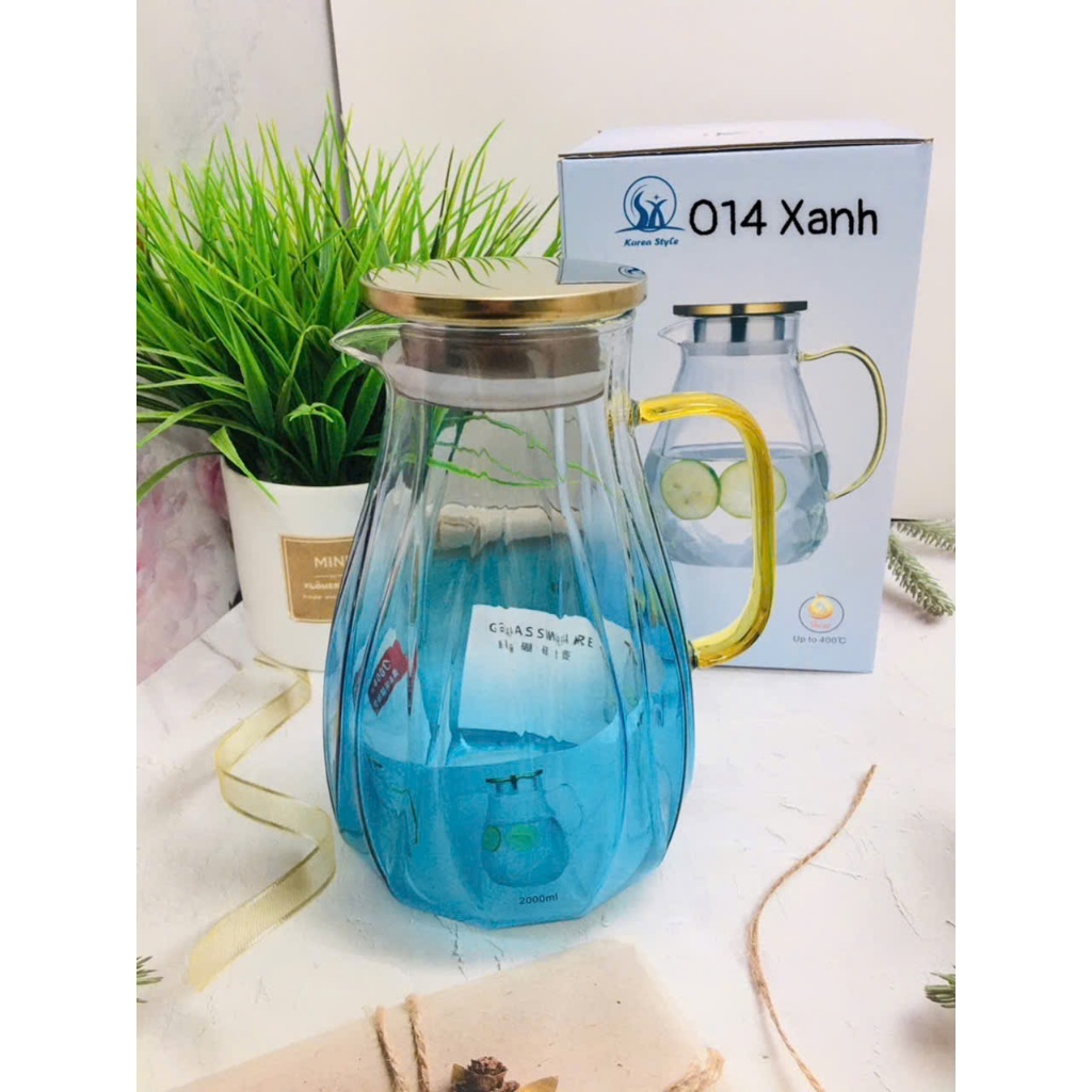Bình nước thuỷ tinh chịu nhiệt 1.7L mã 112 có màu vàng cả xám dày dặn và nhiều loại mẫu mã đẹp