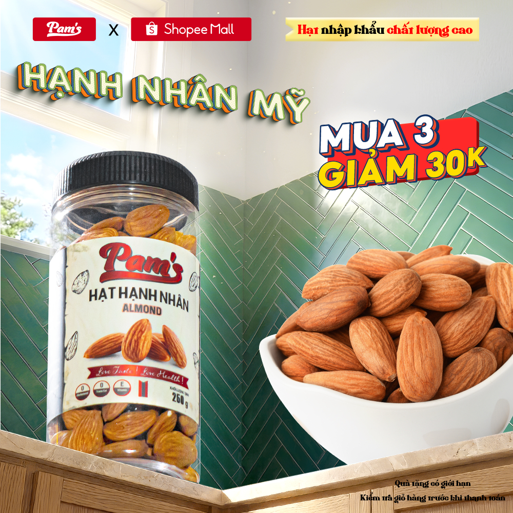 Hạnh Nhân Mỹ Tách Vỏ Pams(250g/hũ) Hạt Nhập Khẩu Mỹ, Rang Chín Giòn, Dùng Ăn Kiêng