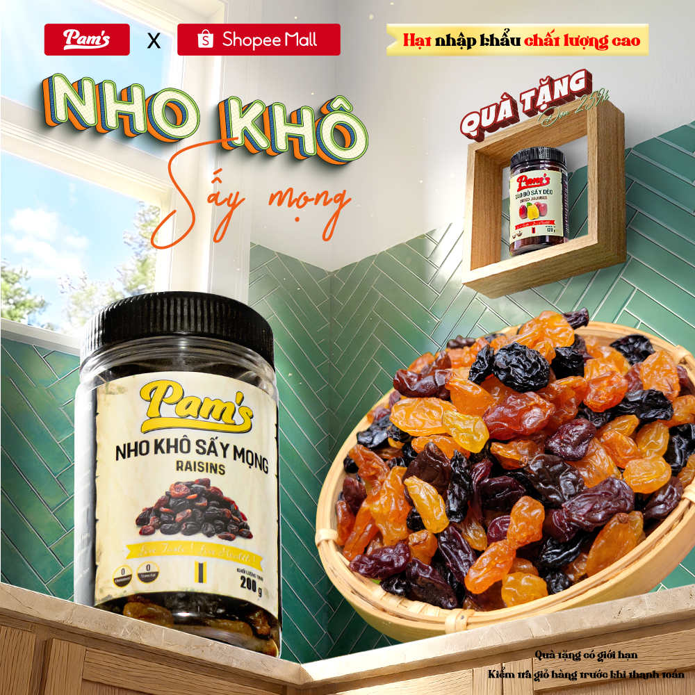 Nho Khô Sấy Mọng Không Đường Vị Chua Ngọt Tự Nhiên Pams 200g/hũ