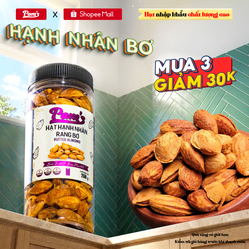 Hạnh Nhân Rang Bơ Pams (250g) - Hạt Nhập Khẩu Mỹ Rang Bơ Không Cholesterol, Dùng Ăn Khiêng
