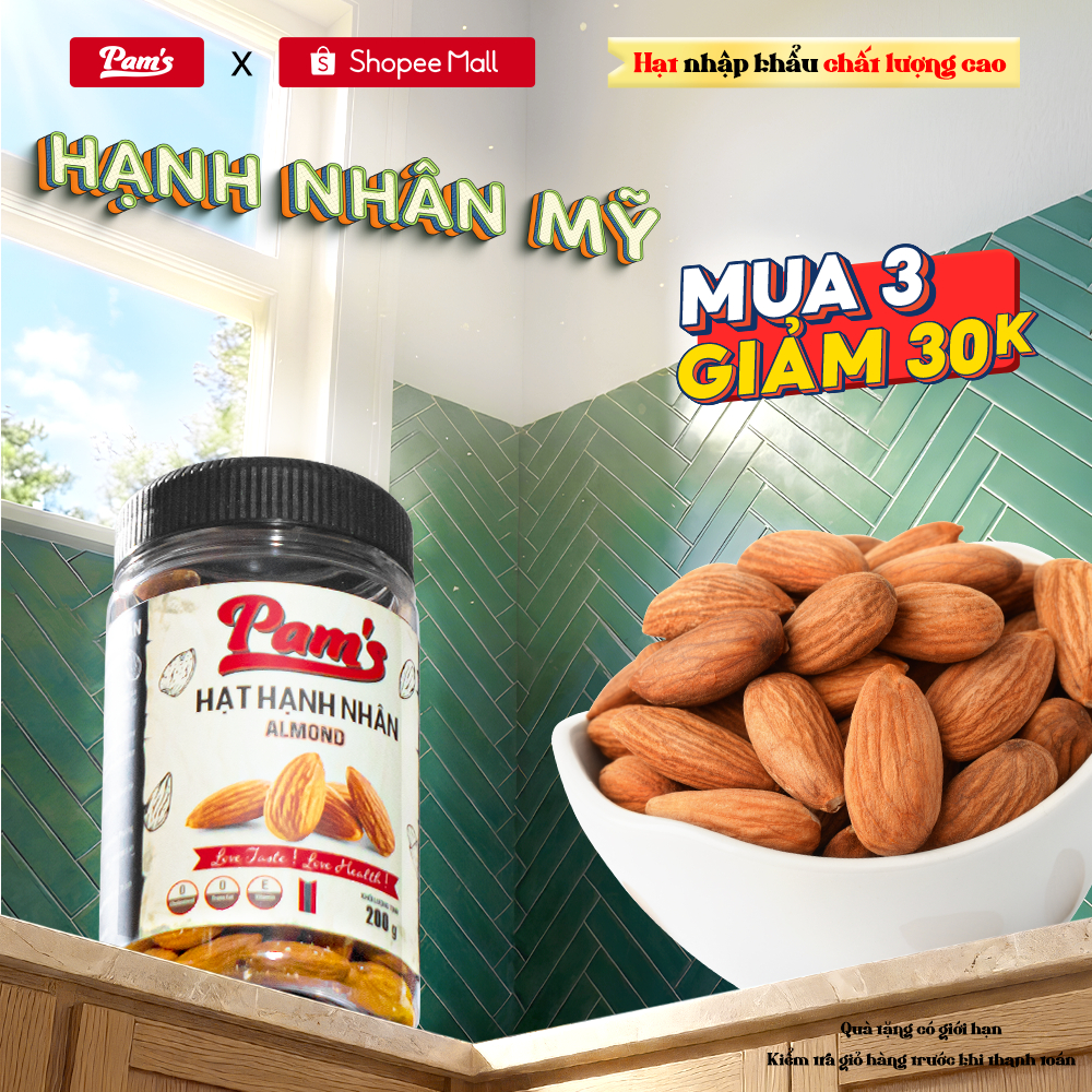 Hạt Hạnh Nhân Mỹ Pams 200g - Hạt Hạnh Nhân Rang Mộc Nguyên Vị, Ăn Kiêng, Mẹ Bầu