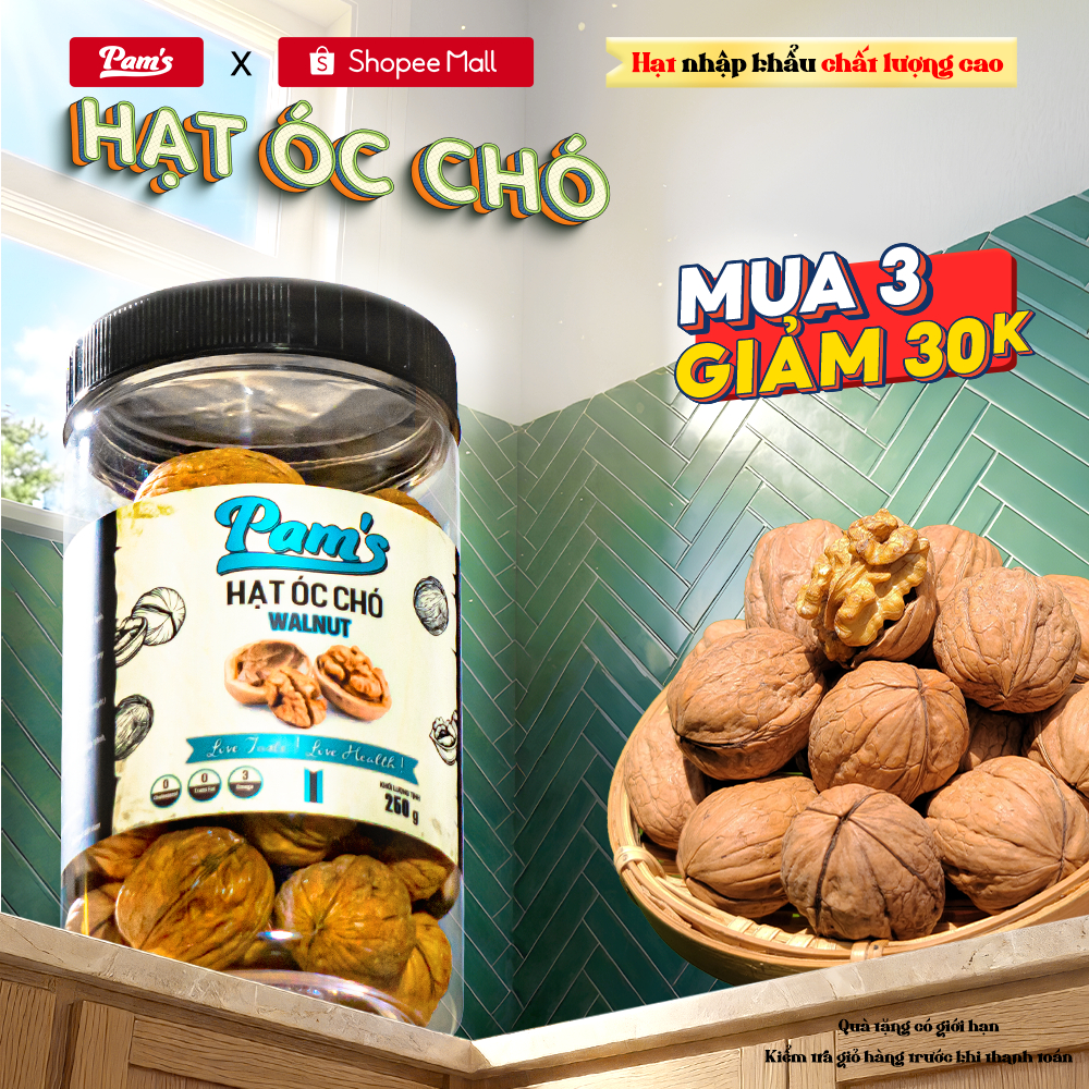 Hạt Óc Chó Nứt Vỏ Nhập Khẩu Mỹ Pams(250g/hũ) - [Tặng Kèm Khui Hạt]Nhân Thơm Giòn, Dày Cơm