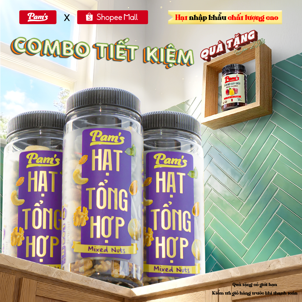 COMBO 3 Hũ Siêu Hạt Mix 6 Loại(Macca, Hạnh Nhân, Điều, Nhân Óc Chó, Hạt Bí, Nho Úc) Pams