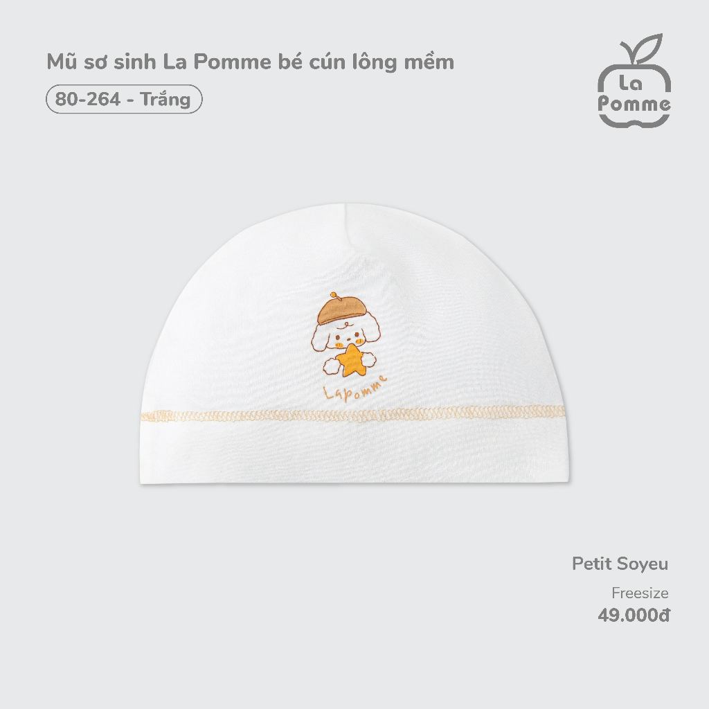 Mũ sơ sinh La Pomme bé cún lông mềm - Sợi Petit Soyeu thoáng mát – Bé trai/gái - Freesize