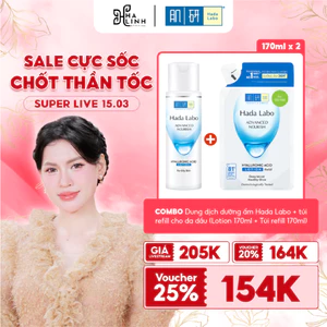 Combo nước dưỡng ẩm+túi refill Hada Labo Advanced Nourish cho dầu (Lotion 170ml+Túi refill 170ml)