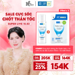 [KOL] Combo nước dưỡng ẩm+túi refill Hada Labo Advanced Nourish cho dầu (Lotion 170ml+Túi refill 170ml)