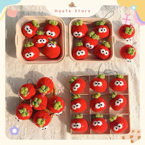 Móc Khoá Len Trái Cây Cà Chua Fruit Đỏ Handmade Màu Pastel Quà Tặng Dễ Thương Độc Đáo